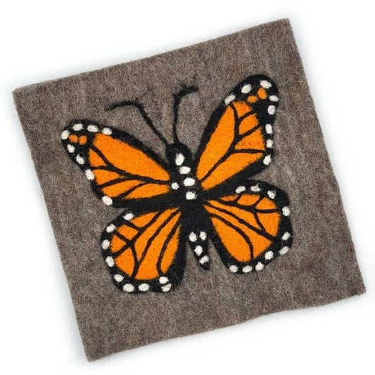 Monarch Butterfly on Gray Square Felt Trivet