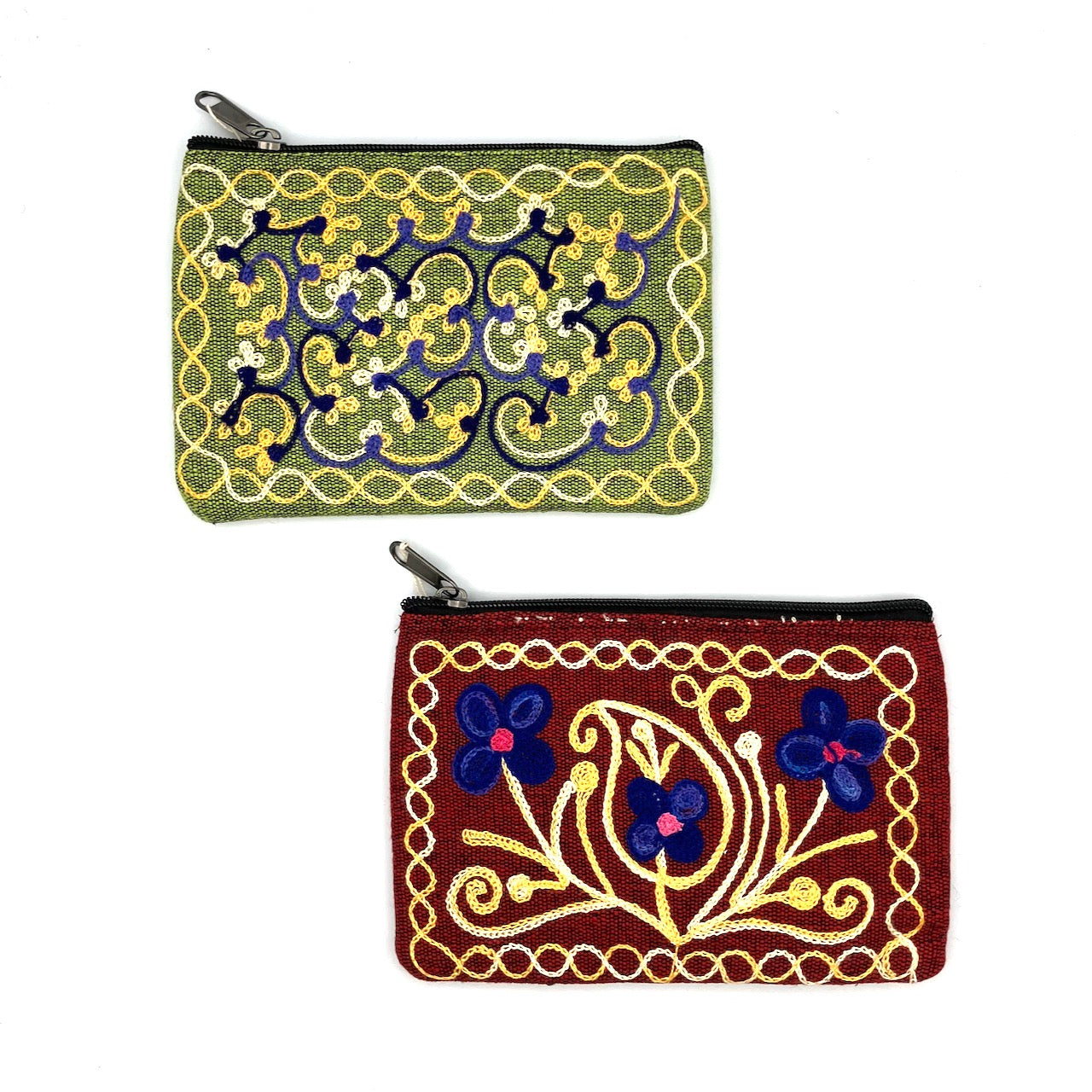 Embroidered Floral 1-Zip Accessory Pouch