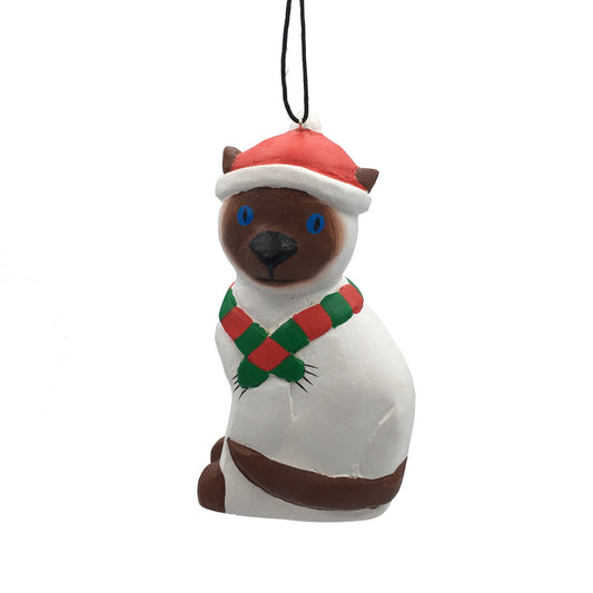 Holiday Siamese Cat Balsa Ornament