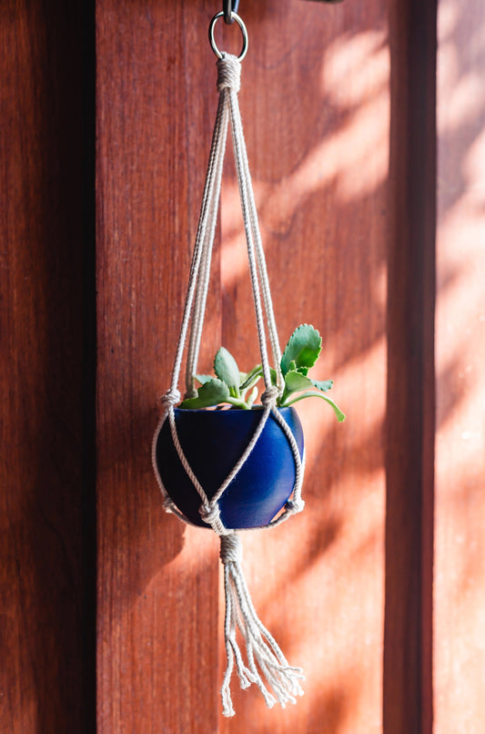 Mini Round Planter with Macrame Hanger