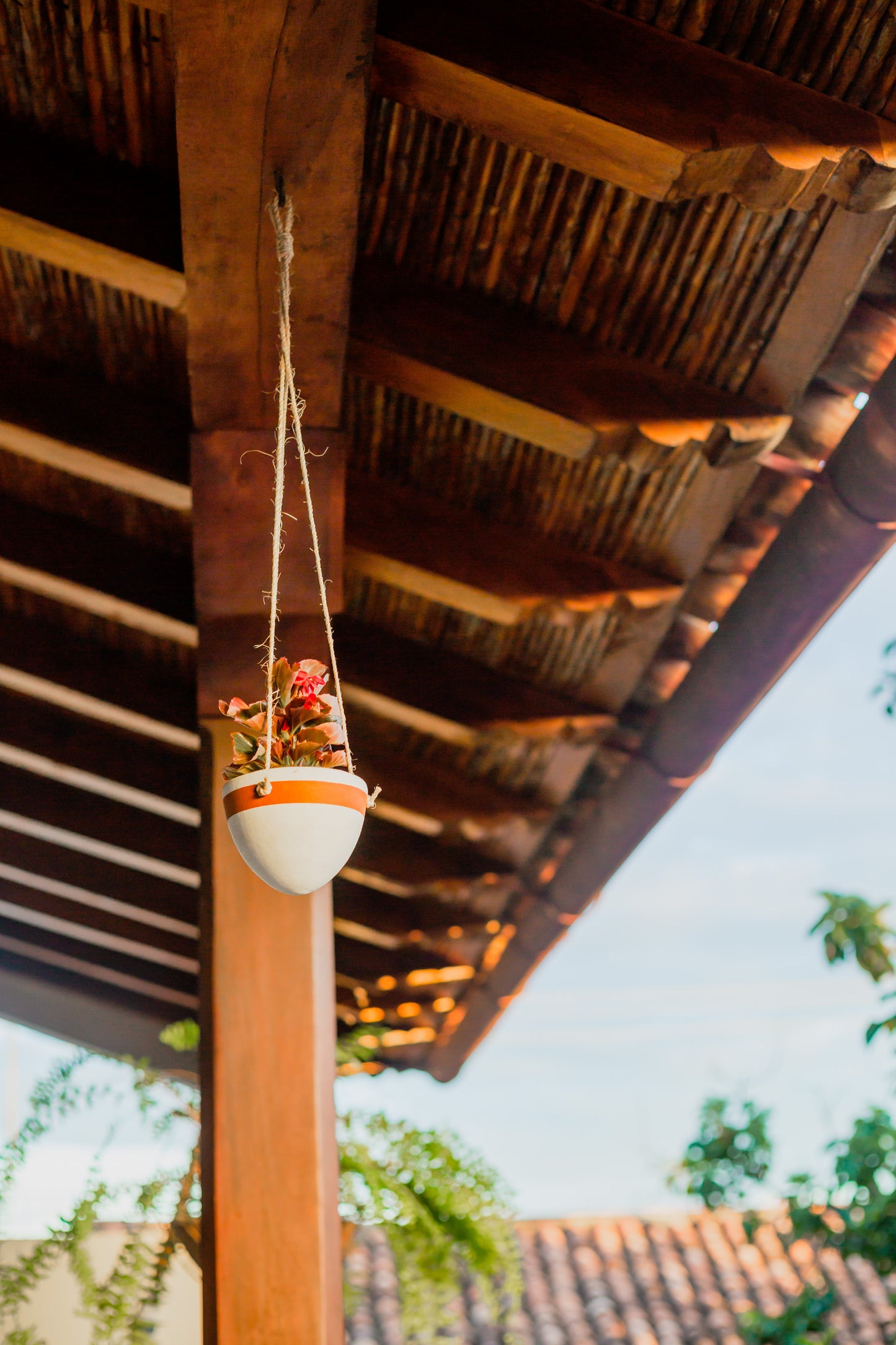 Small Hanging Planter with Natural Fiber Hanger