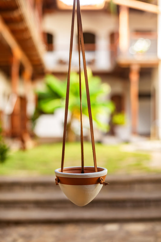 Small Hanging Planter with Leather Hanger