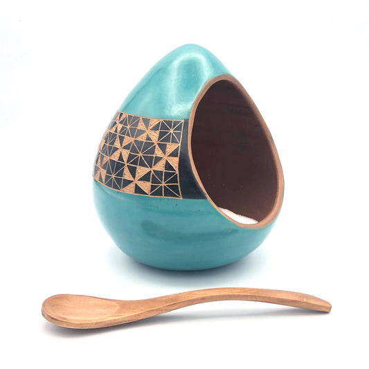 Salt Cellar (Turquoise with Black Geometric)