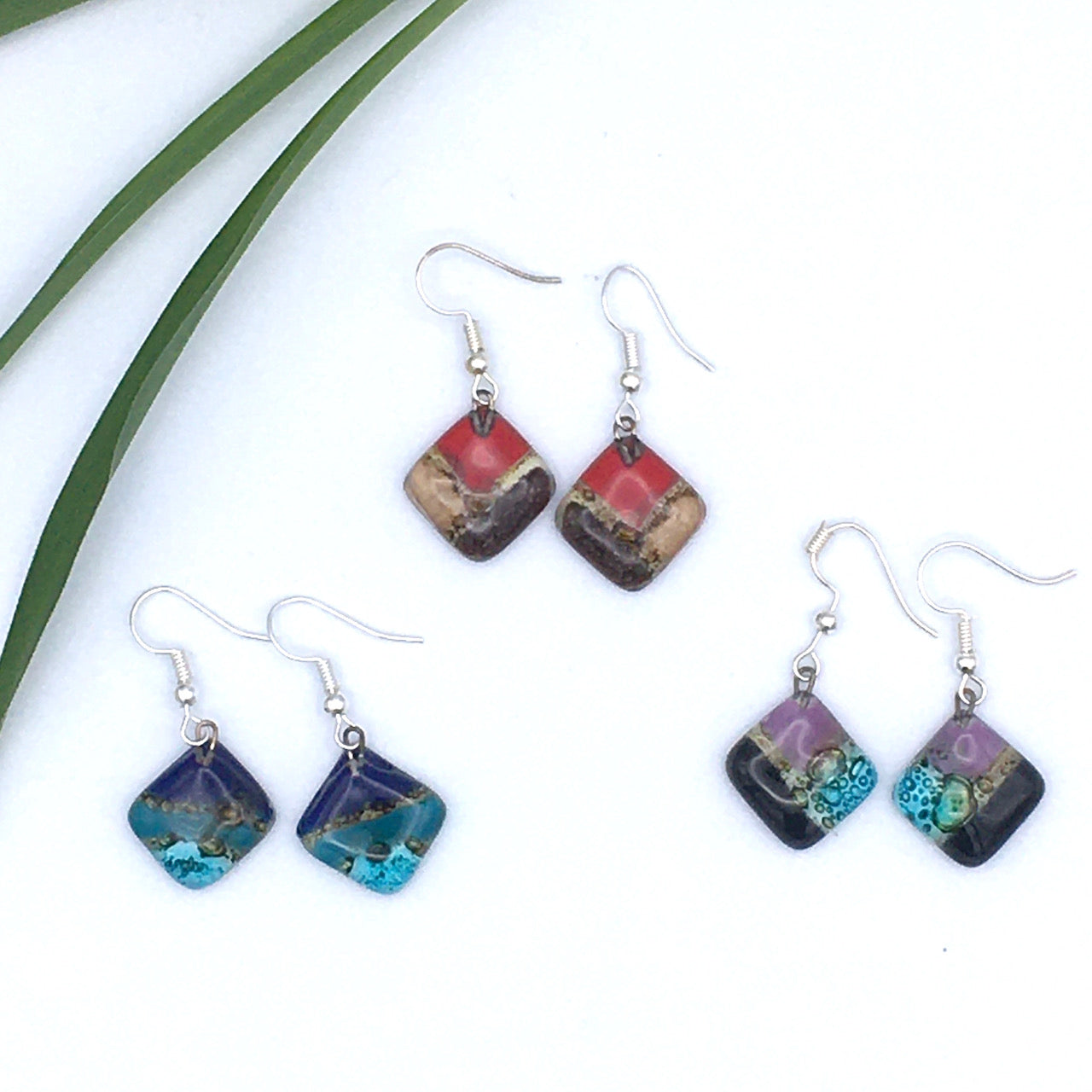 Small Diamond Glass Earrings