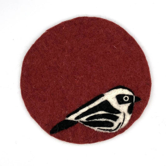 Black and White Warbler Round Felt Trivet