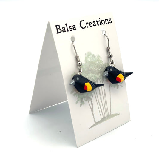 Red-winged Blackbird Balsa Earrings