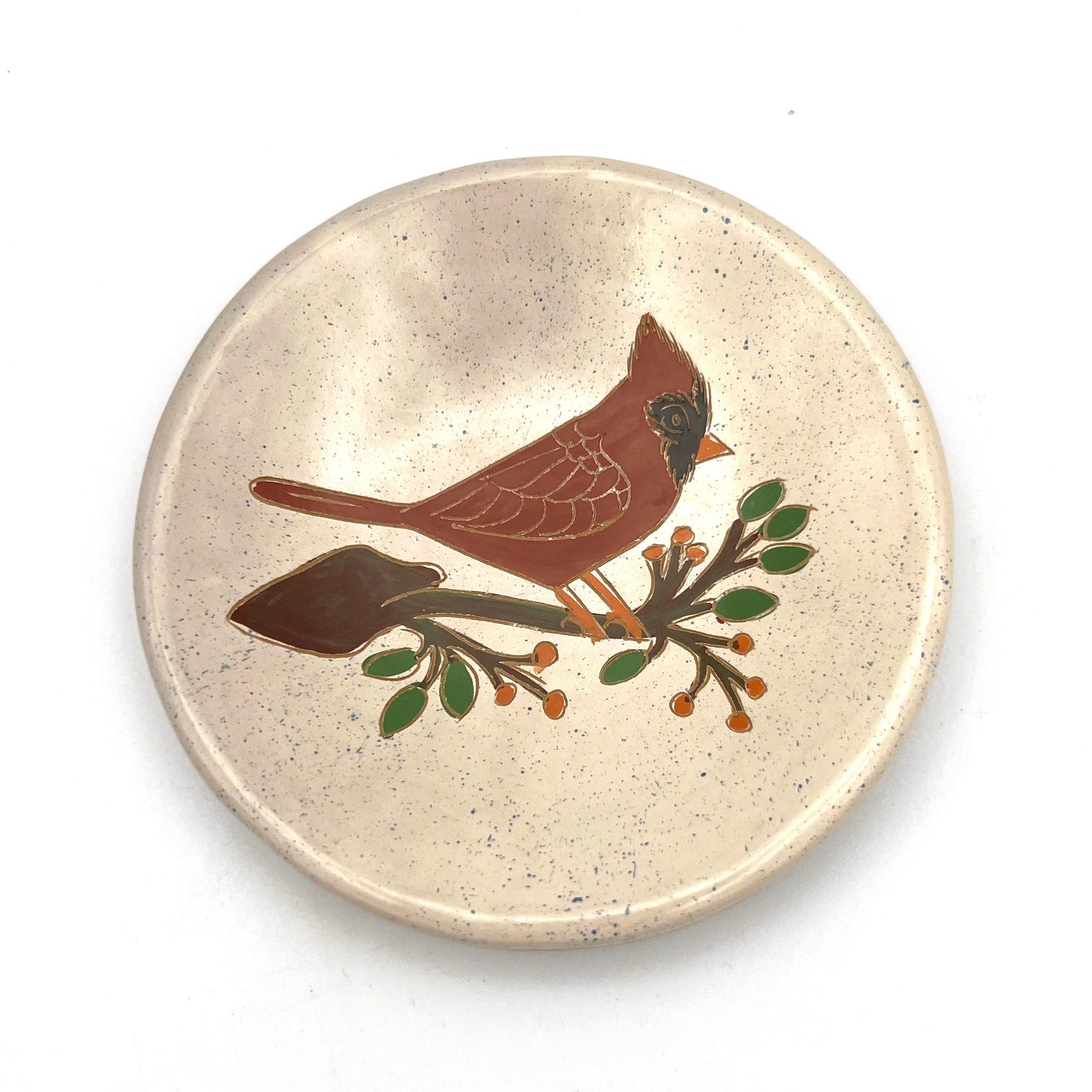 Winter Cardinal Ceramic Ring Dish