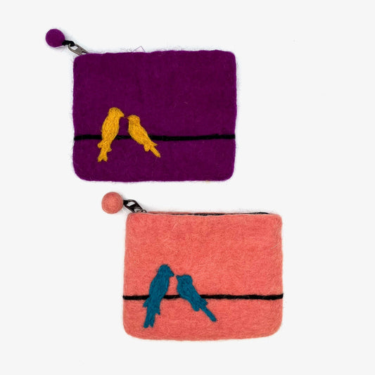 Two Birds on Line Felt Coin Purse