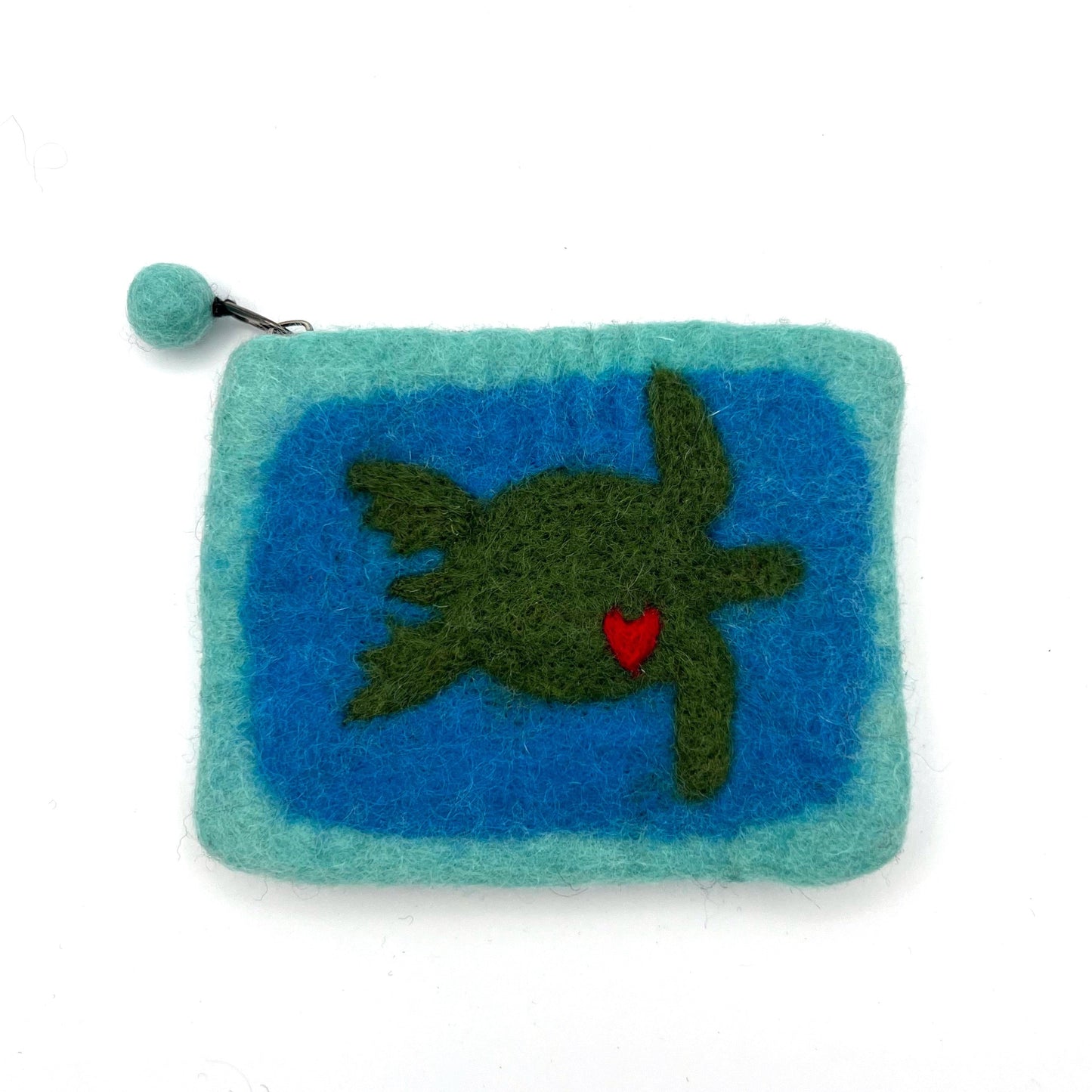 Sea Turtle with Heart on Blue Felt Coin Purse