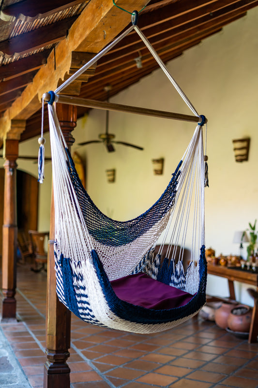 Handwoven Hammock Chair  (Blue/Cream)