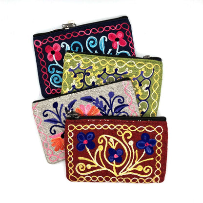 Embroidered Floral 1-Zip Accessory Pouch