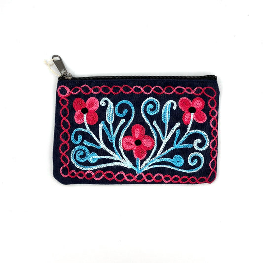 Embroidered Floral 1-Zip Accessory Pouch
