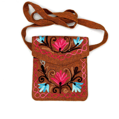 Embroidered Floral 3-Pocket Shoulder Bag