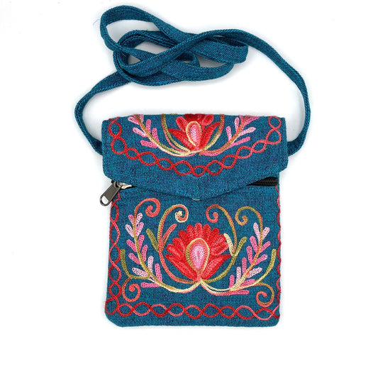 Embroidered Floral 3-Pocket Shoulder Bag