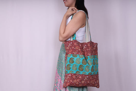 Cotton-lined Sari Tote Bag