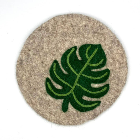 Monstera Leaf Round Felt Trivet