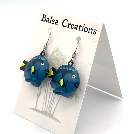 Blue Tang Fish Balsa Earrings