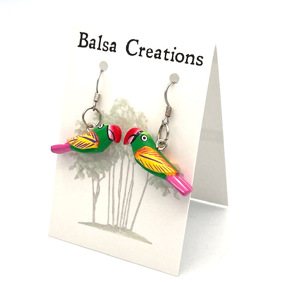 Green Macaw Balsa Earrings