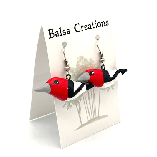 Red-headed Woodpecker Balsa Earrings
