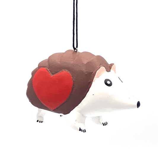 Hedgehog with Heart Balsa Ornament