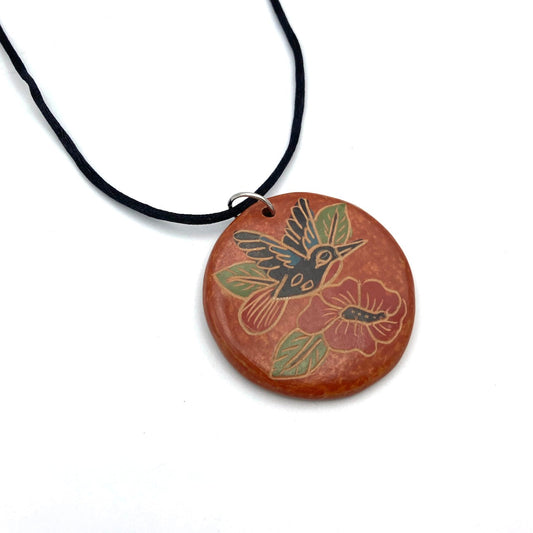 Hummingbird Ceramic Necklace (Red)