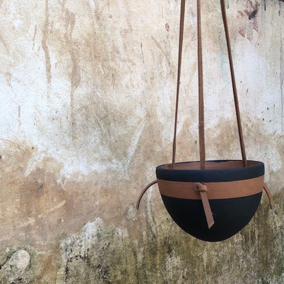 leather hanging planter Small Hanging Planter with Leather Hanger – Women of the Cloud Forest