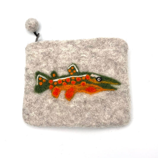 Brook Trout on Gray Felt Coin Purse