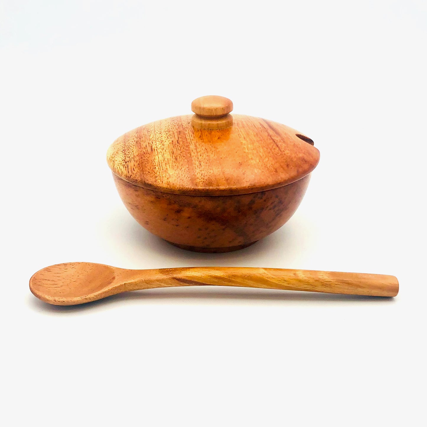 Tropical Hardwood Spice Bowl with Spoon and Lid
